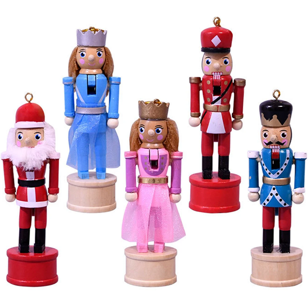 

5 Pcs Old Fashioned Nutcracker Decoration Child Christmas Nutcrackers Hanging Ornament Wood