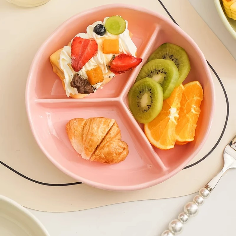 

Ceramic grid plate three grid plate breakfast for adults and children weight loss fruit plate