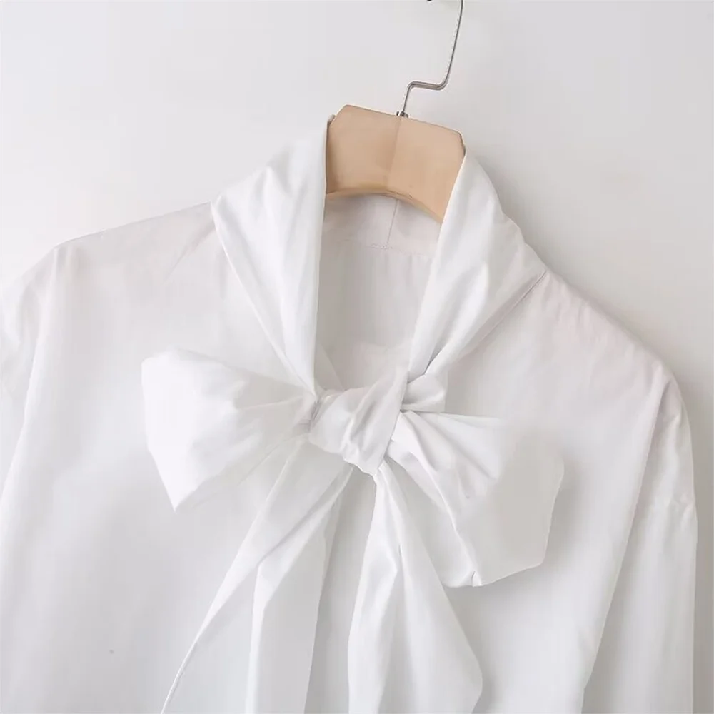 2024ZAR * Spring/Summer New Women\'s Fashion and Elegance Show Slim and Versatile Bow Decoration Poplin Shirt