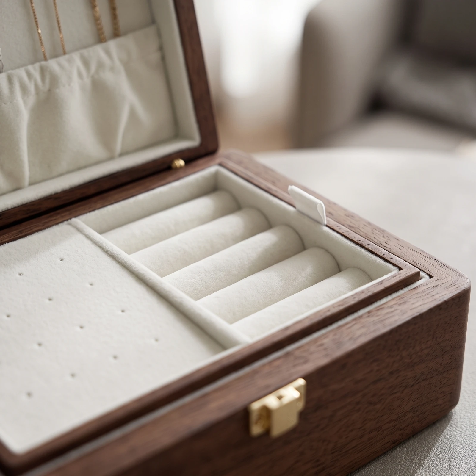 Wooden Jewelry Box Long-Lasting Walnut Jewelry Box Organizer Wear-Resistant Soft for Women, Dresser, Vanity