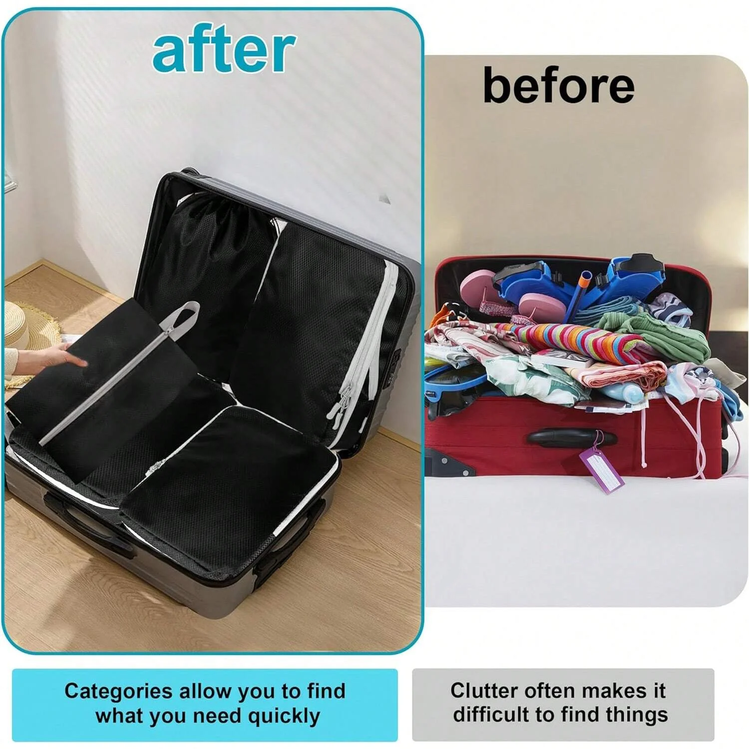 Set/6 Stück komprimierbare Verpackung Reise Aufbewahrungstasche Würfel wasserdichter Koffer Nylon tragbar mit Handtasche Gepäck Organizer Ryanai – Detail 6