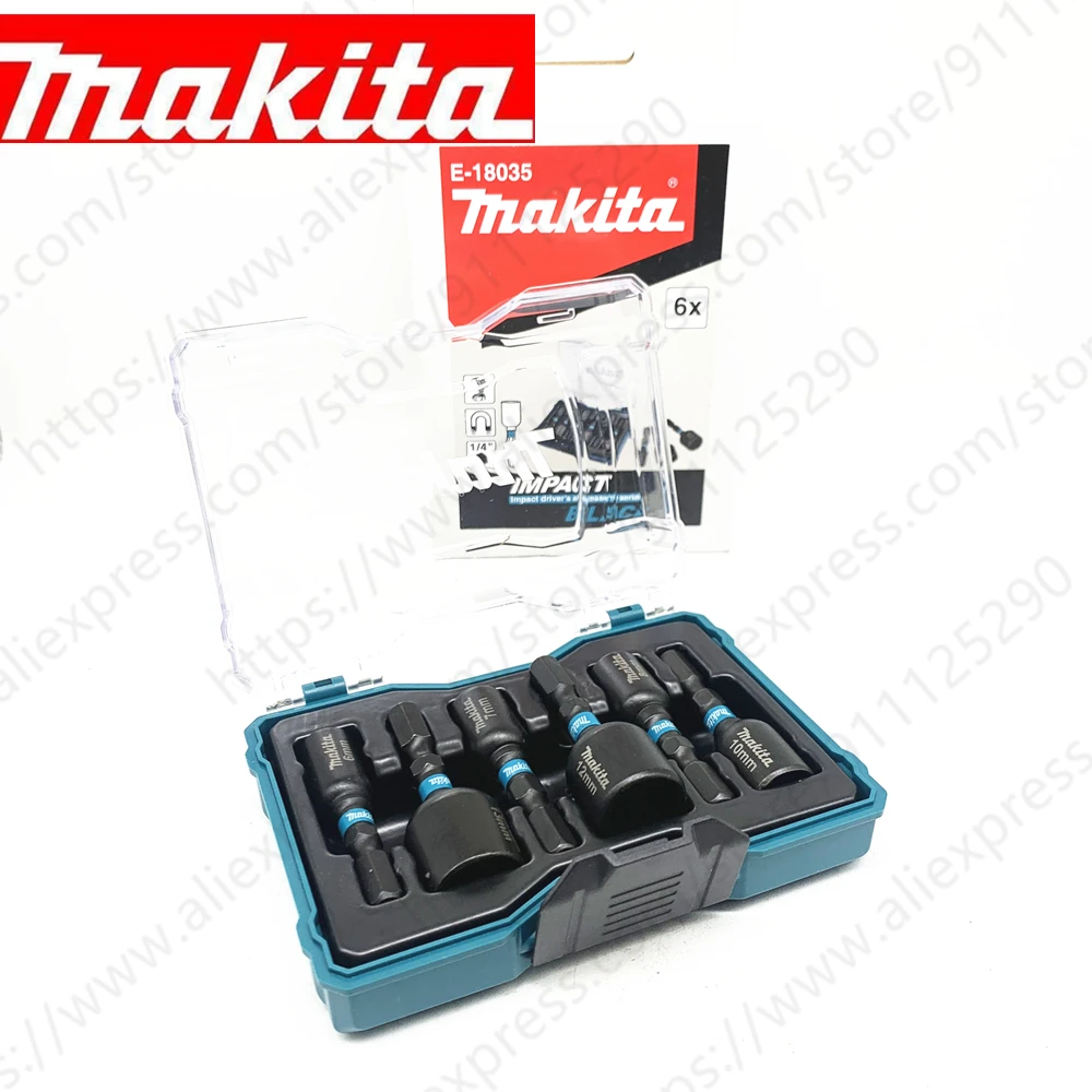 Makita Electric Screwdriver Hexagonal Handle Magnetic Sleeve 6-Piece Set 1/4\'\' Impact Resistant Sleeve 6/7/8/10/12/13mm E-18035