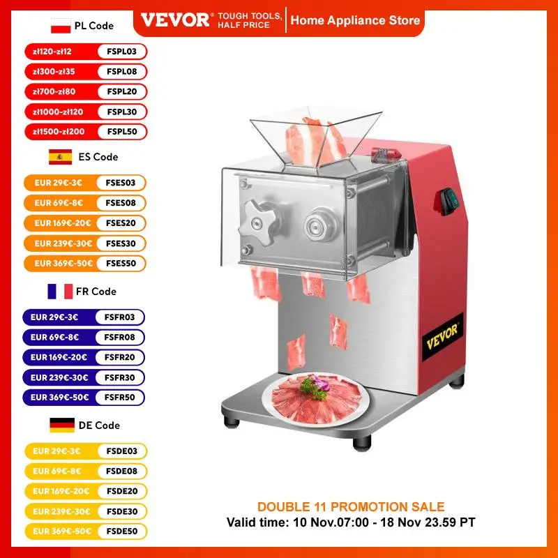 VEVOR 250kg/H Commercial Electric Meat Slicer Grinder Vegetable Cutter Shred Machine 850W Home Automatic Food Chopper Chipper