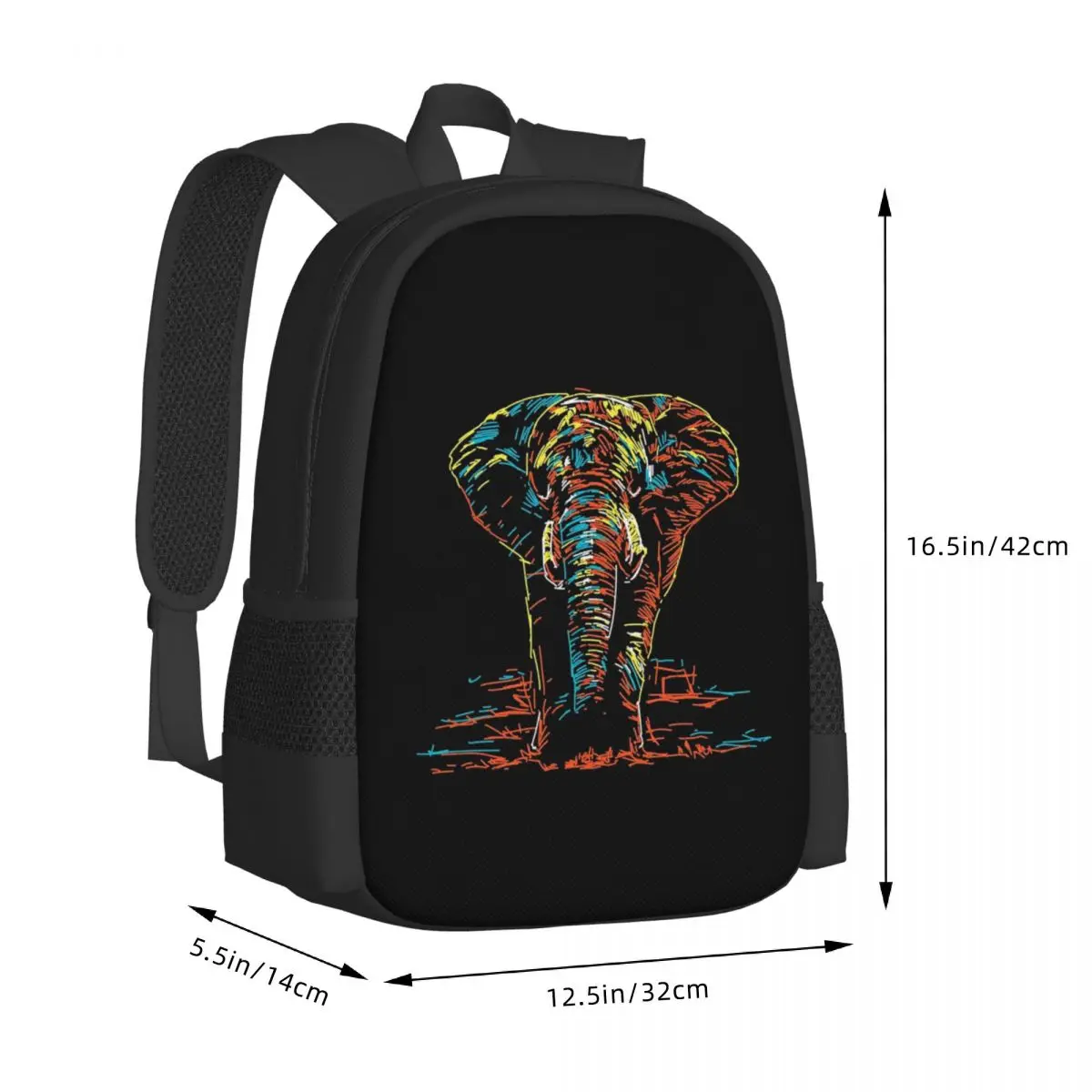 Colourful Abstract Elephant Neon Illustration Student Backpack School Bag Hiking Travel Daypack for Bookbag Shoulder Bags