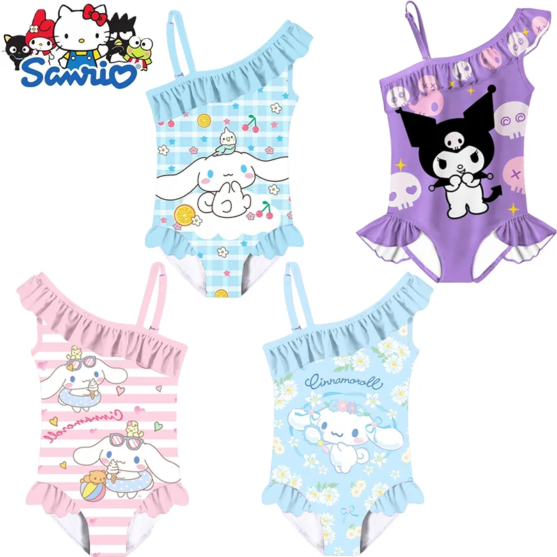 

Sanrio Swimsuit Kuromi Cinnamoroll One-Piece Suits Swim Girl Kawaii Ruffle Edge Swimwear Anime Fashion Clothing Girl Gifts