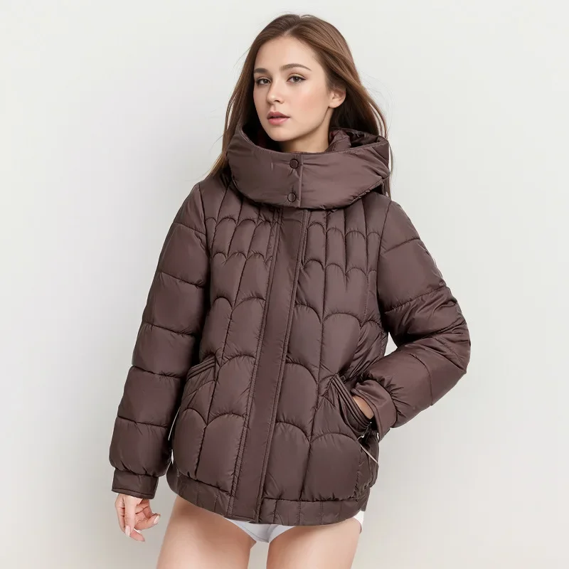 2024 New Winter Puffer Jacket Woman Fashion Warm Loose Thick Zipper Sylish Coat Female Hooded Down Cotton Parkas Snow Overcoat