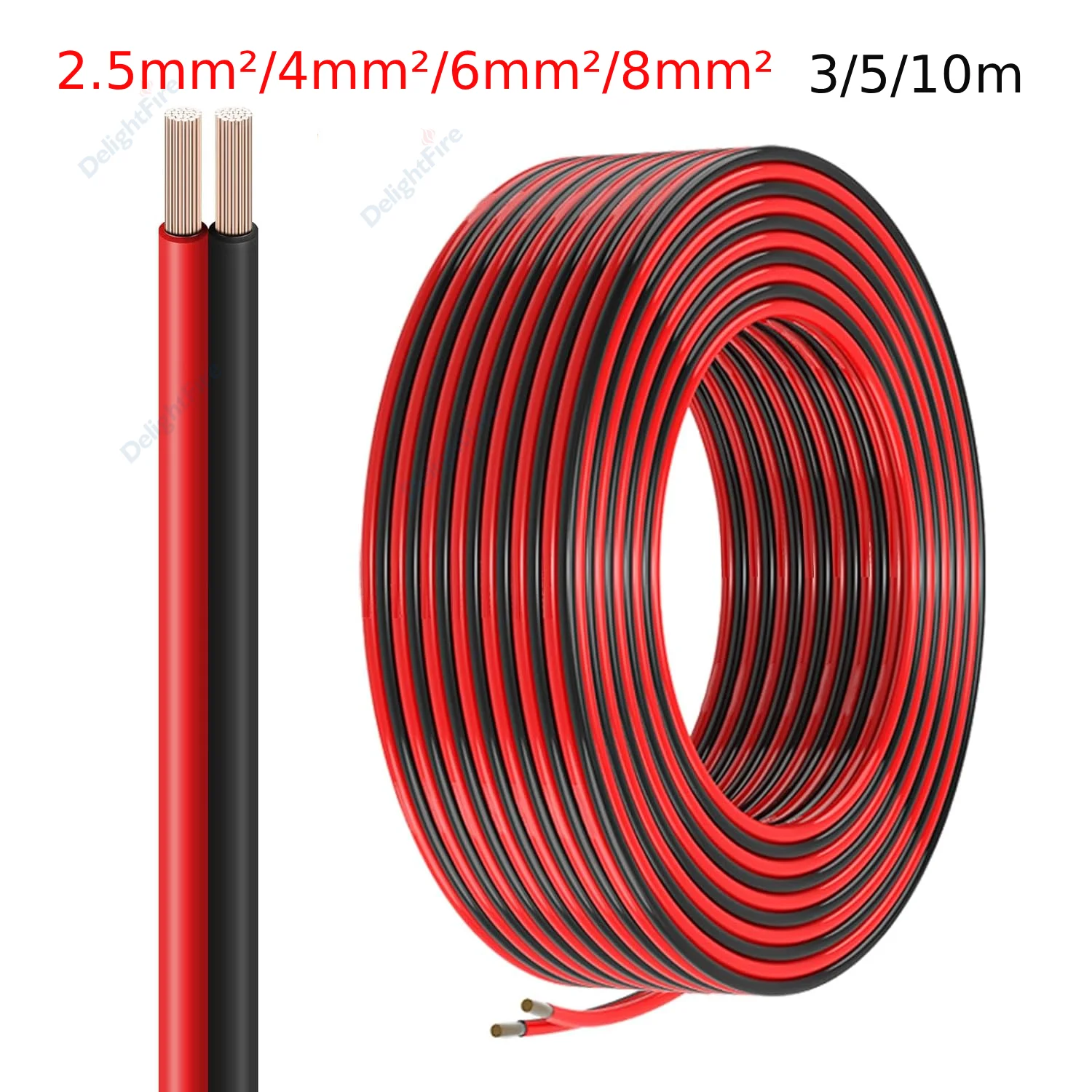 

2Pin Copper Electrical Wire 2.5/4/6/8mm² Red Black Flat Cable For Car Automotive Motor Solar Panel Inverter Battery Speakers
