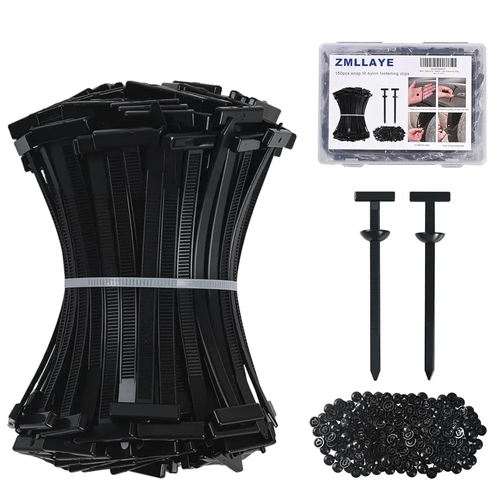 

150 Pcs Nylon Universal Cable Tie Buckle - Grip Auto Zip Tie Buckles with Pin & Button Design, Snap Fit Nylon Fastening Clip