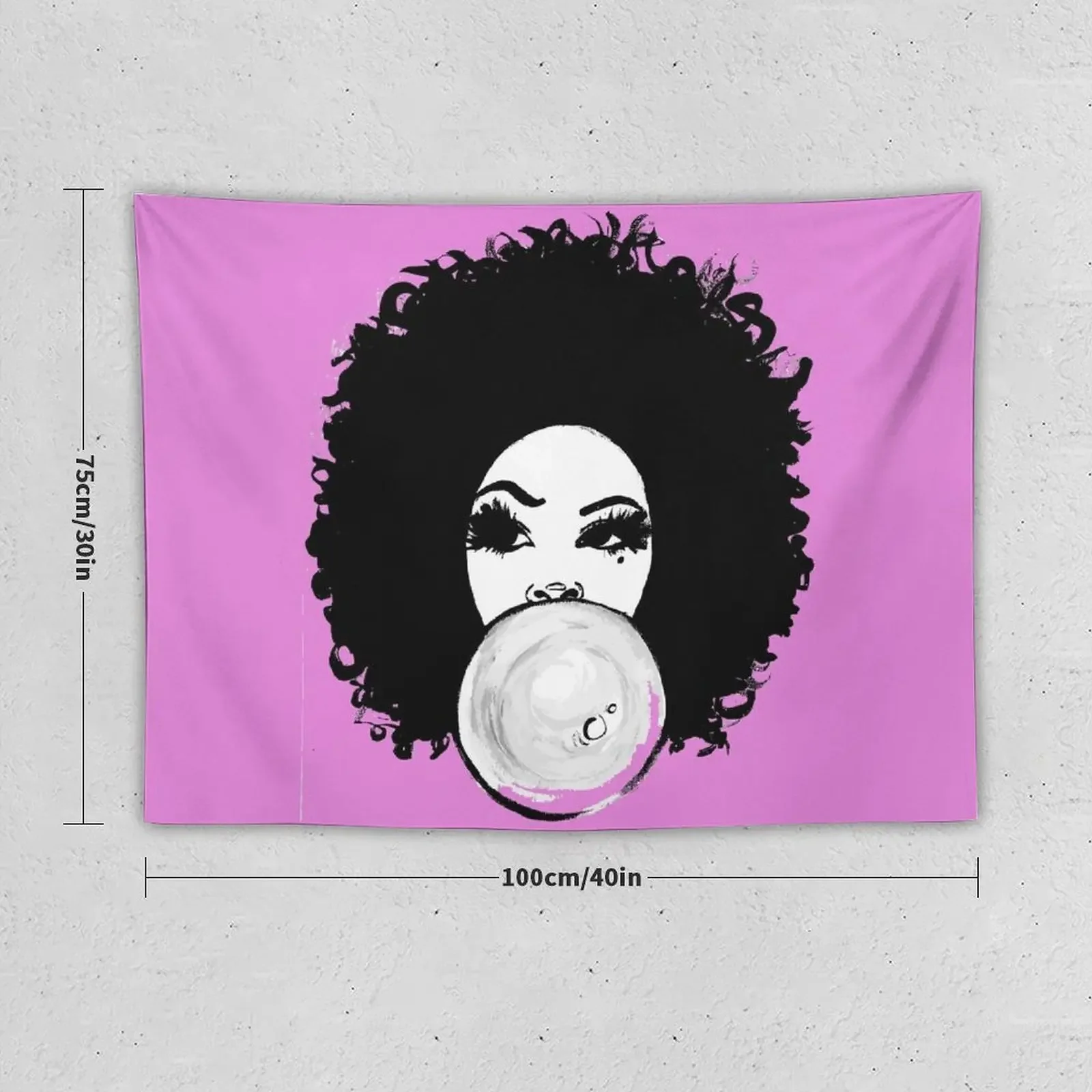 Curly Afro Pretty Girl Black Hair Bubble Gum Poppin T-Shirt Tees Tapestry Decorative Wall Mural Wallpaper Tapestry