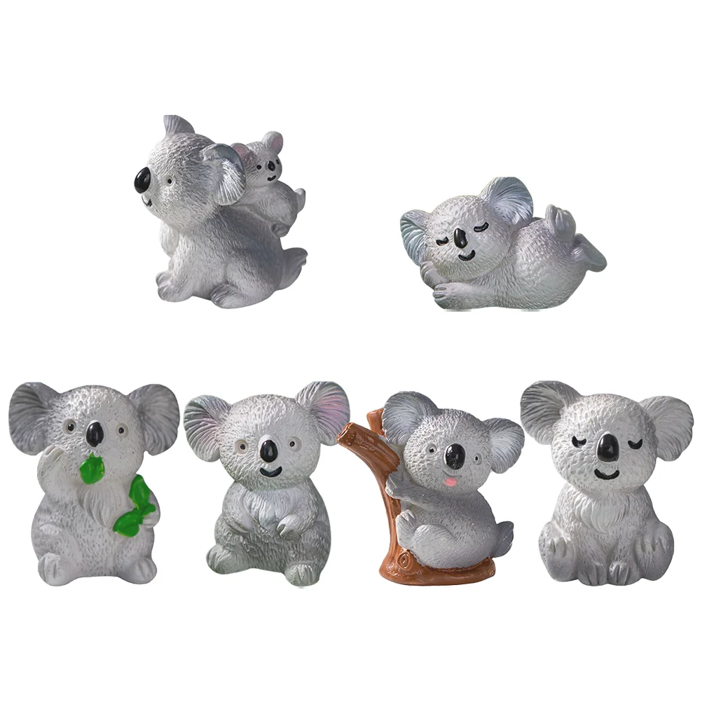 6 Stück Miniatur-Koala-Figuren, Kunstharz, Basteln, entzückende Tierdekoration, Landschaft, Nament, Haus, Kuchen, Auto, Garten, Statuen, winzig