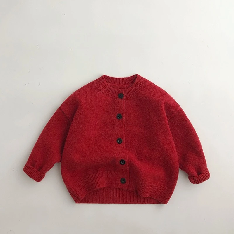 

New Autumn/Winter Kids Sweater Trendy Red Girls Knit Cardigan Jacket New Year Christmas Knitwear Coat Boys Baby Sweater Tops