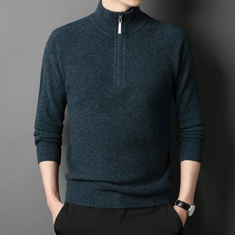 

sweater Winter thickened men's wool 200% pure zipper high neck business casual knitted bottomed sweater