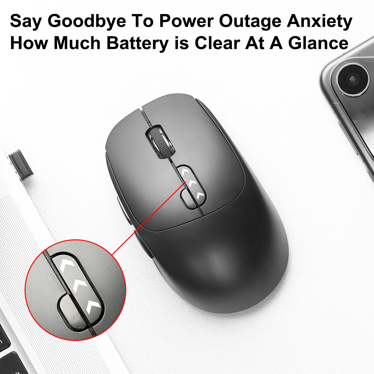 Wireless Mouse with USB Receiver Ergonomic Design Rechargeable Mouse with Power Display for Macbooks Laptops Windows PC