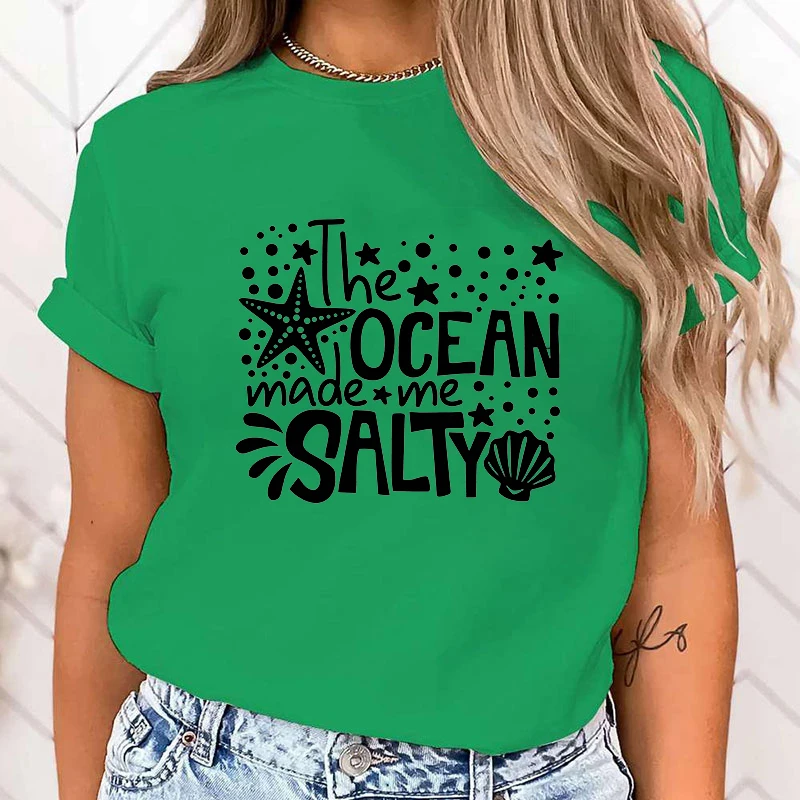 (Premium T-shirt)13 Colors Women Fashion Short Sleeve Tee Shirt Protect The Ocean The Ocean Made Me Salty Print T Shirt tops