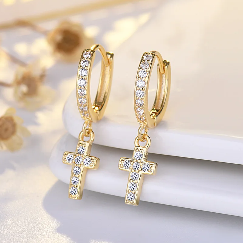 

New 925 Sterling Silver Earrings Cross 5A Zircon Classic for Women Luxury Wedding Engagement Jewelry Earrings Party Gifts