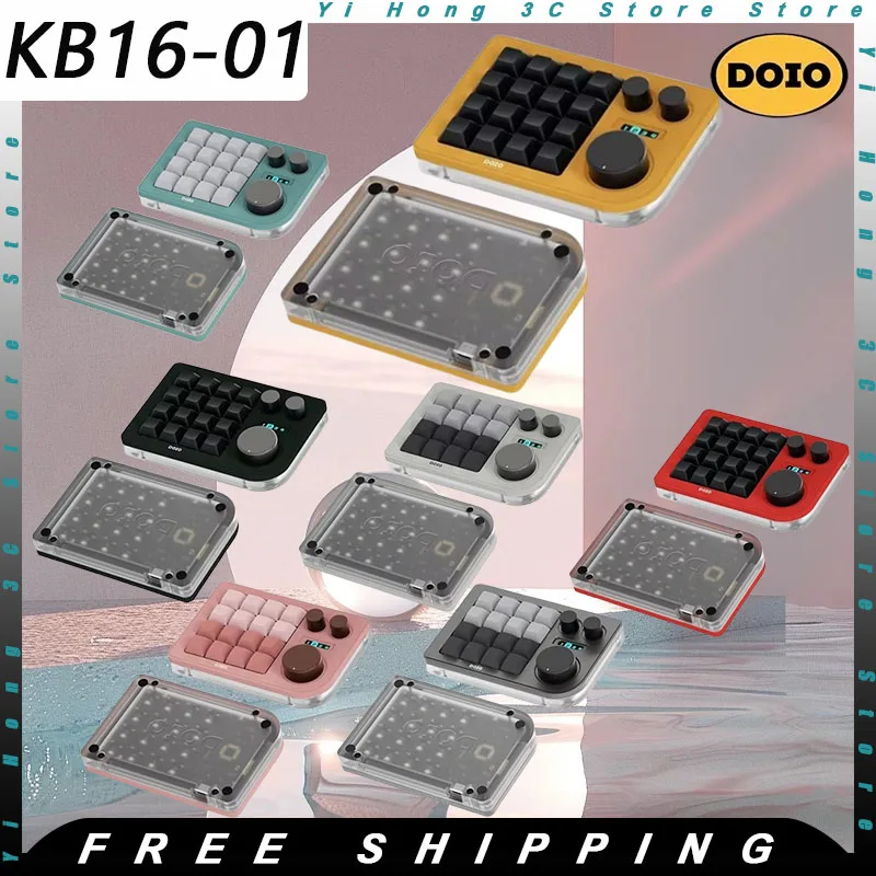 DOIO KB16-01 Mini Keyboard Wired Keypad 16 Keys Designer Type-C Three Knobs OLED Portable QMK VIA Mechanical Keyboard Accessory