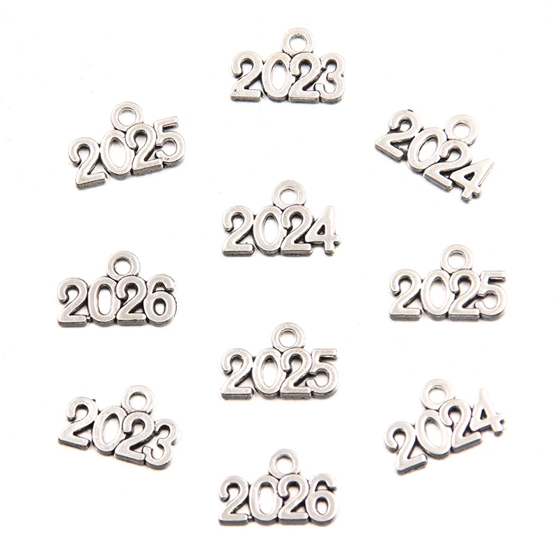 60pcs Charms Letter 2023 2024 2025 2026 Year 10*14mm Pendants Antique Jewelry Making DIY Handmade Craft