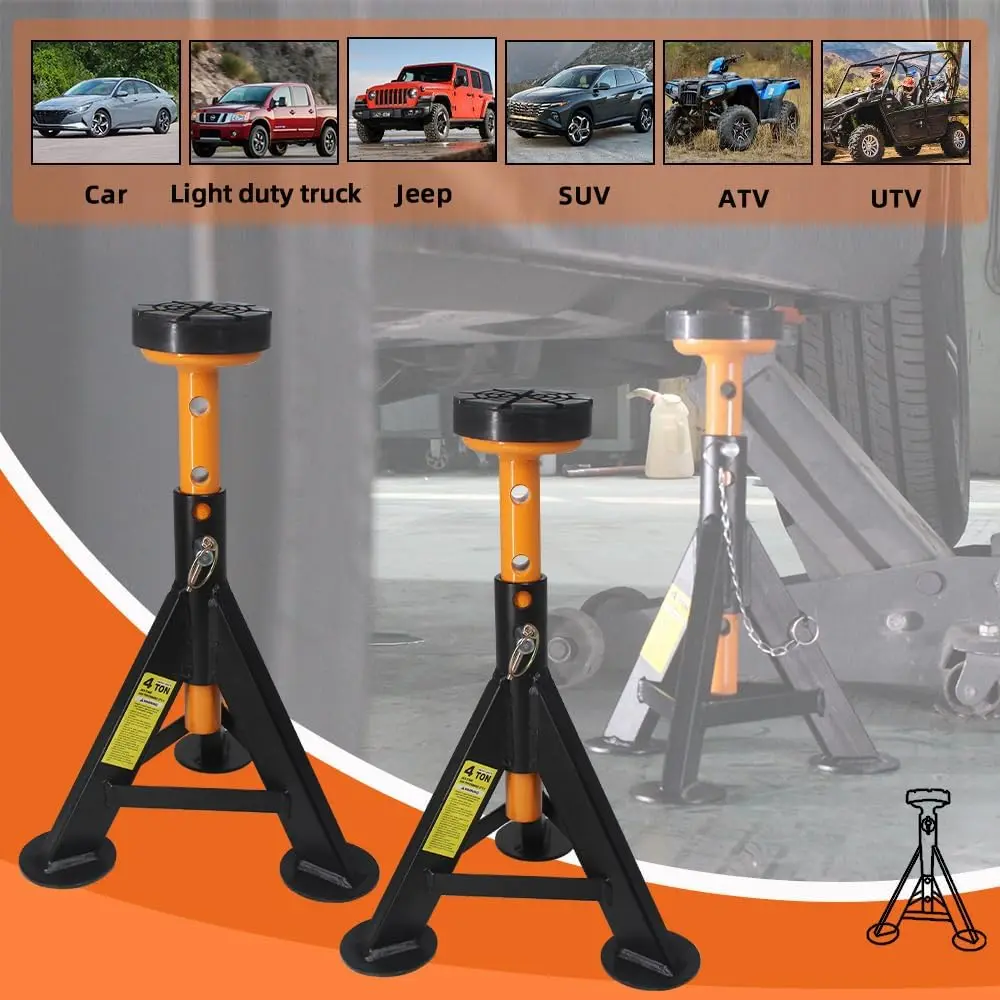 BESTOOL Jack Stands 4 Ton, Adjustable Car Jack Stand, 2 Pack | Heavy-Duty Carbon Steel; Dual Locking Pins; 7-Position 13.5–21.6