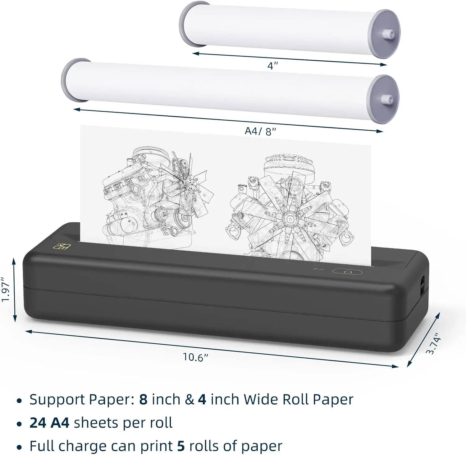 طابعة لاسلكية محمولة - طابعة بلوتوث حرارية للسفر والمكتب المتنقل والمدرسة والمنزل متوافقة مع iOS Android #5