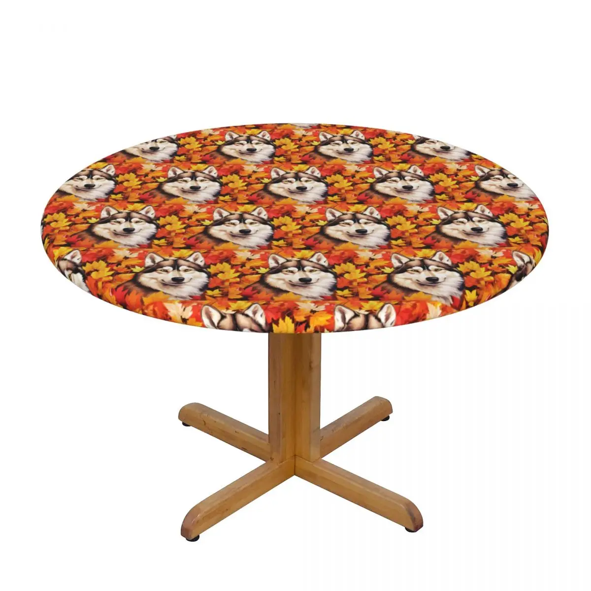 Autumn Fall Siberian Husky Dog Waterproof Round Tablecloth Oilproof Table Cloth for Kitchen Events Dining Table Cover
