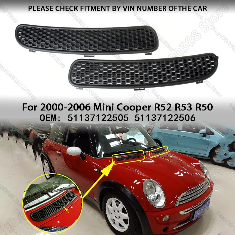 Front Windshield Wiper Cowl Vent Grille Complete Set ABS Plastic Fit Mini Cooper R50 R52 R53 2000‑2006 51137122505 51137122506