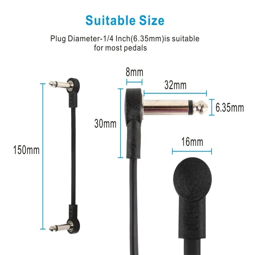 

15 см/30 см кабель для педали эффектов гитары, плоский дизайн, медный сердечник, кабель для гитарных инструментов, поверхностный провод, прямоугольный штекерный кабель