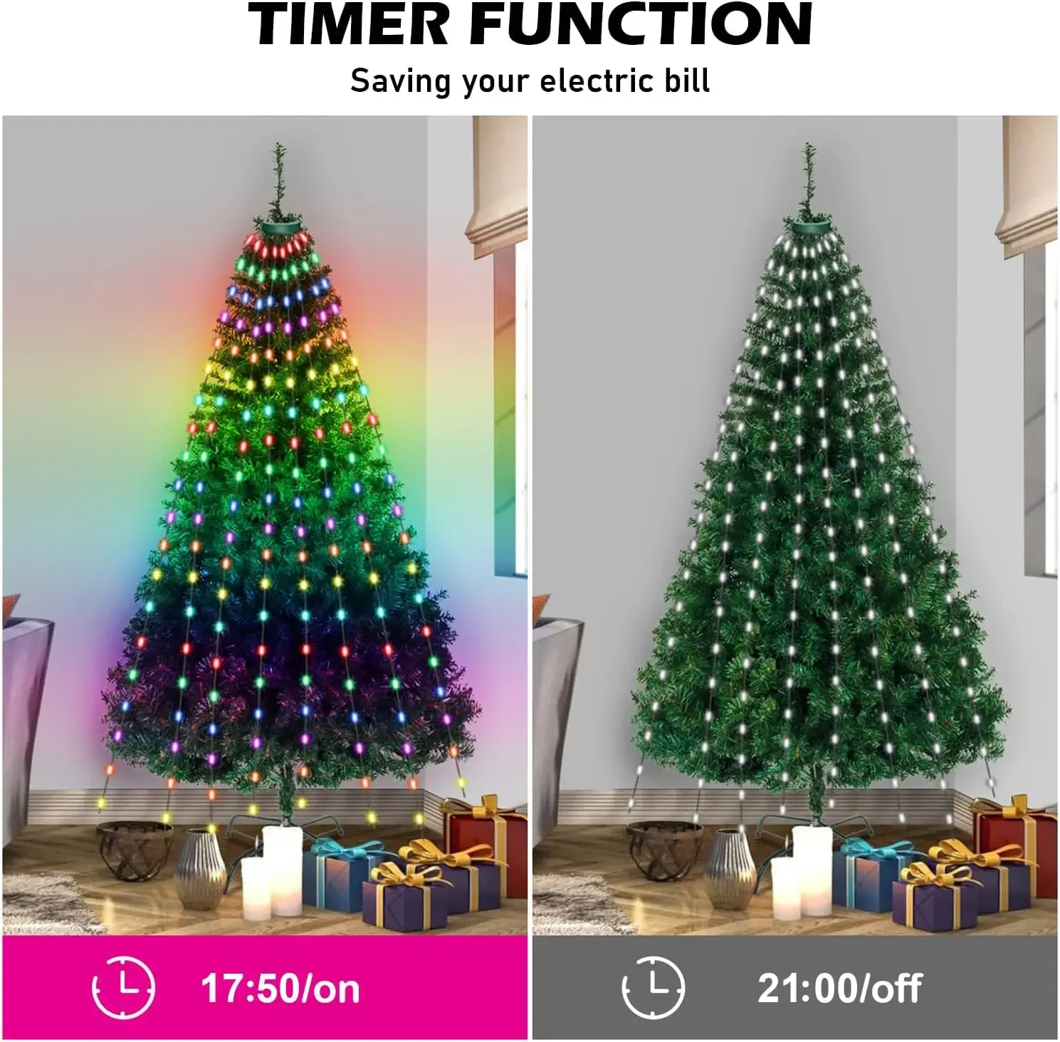 Imagem -04 - Led Árvore de Natal Pentagram Luz String Faça Você Mesmo Cachoeira Árvore Fada Luz Smart App e Controle Remoto Xmas Garland Decorações