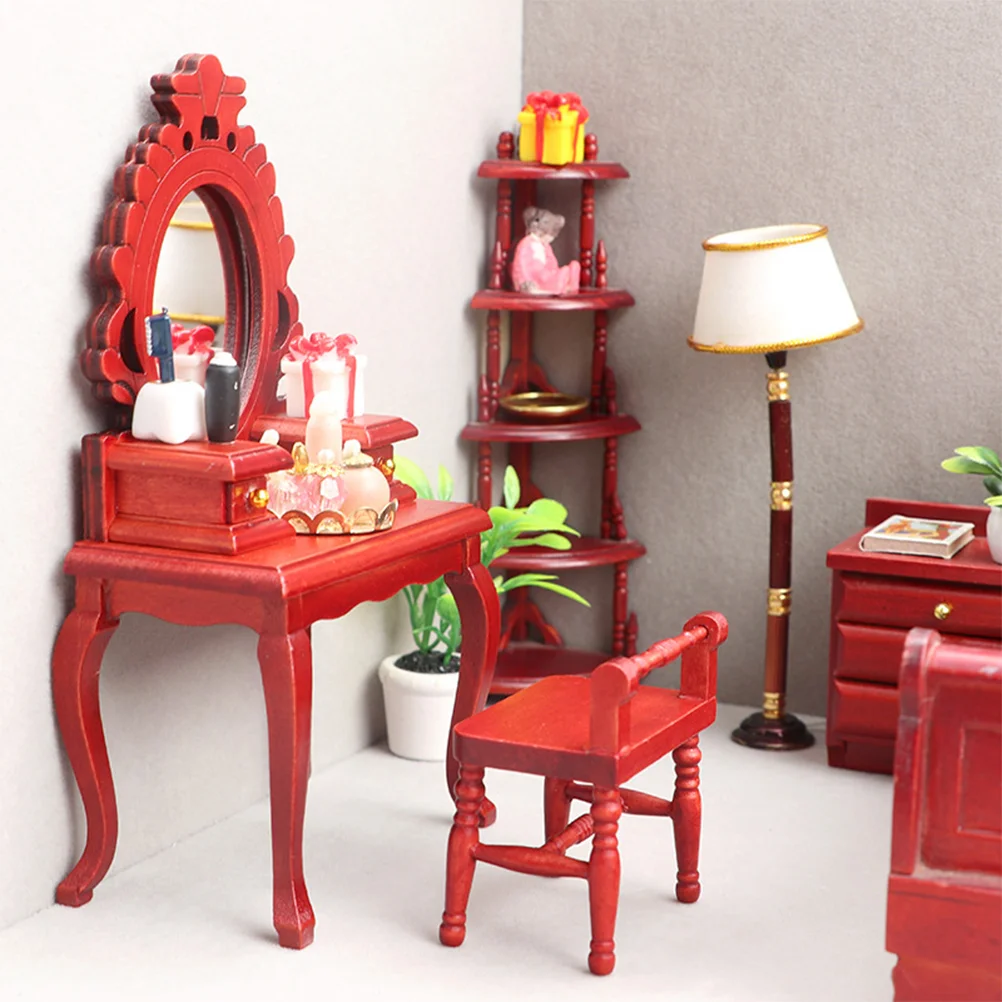 2 Pcs Vintage Dresser Stool Bedroom Furniture Makeup Vanity Table Miniature Dressing Child