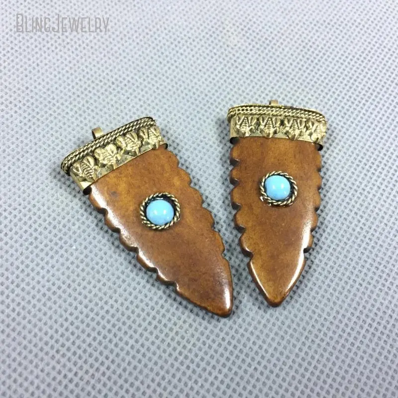 11Pcs Tibetan Brown Ox Turquoise Arrow  Bull Horn Pendant Bohemian Buffalo Bone Bag Keychain Charm Jewelry Making