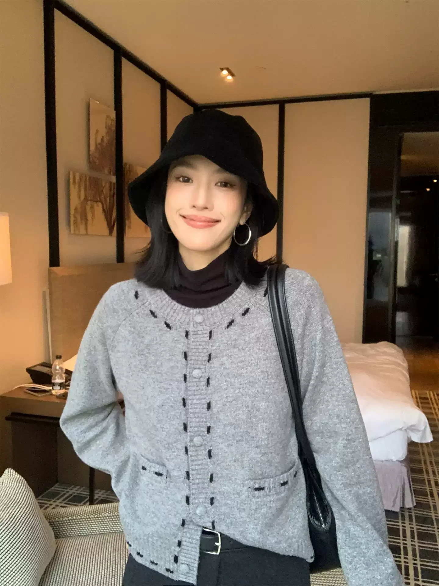 High-grade gray sweater with sheep wool New loose texture sweater cardigan coat for women in autumn and winter