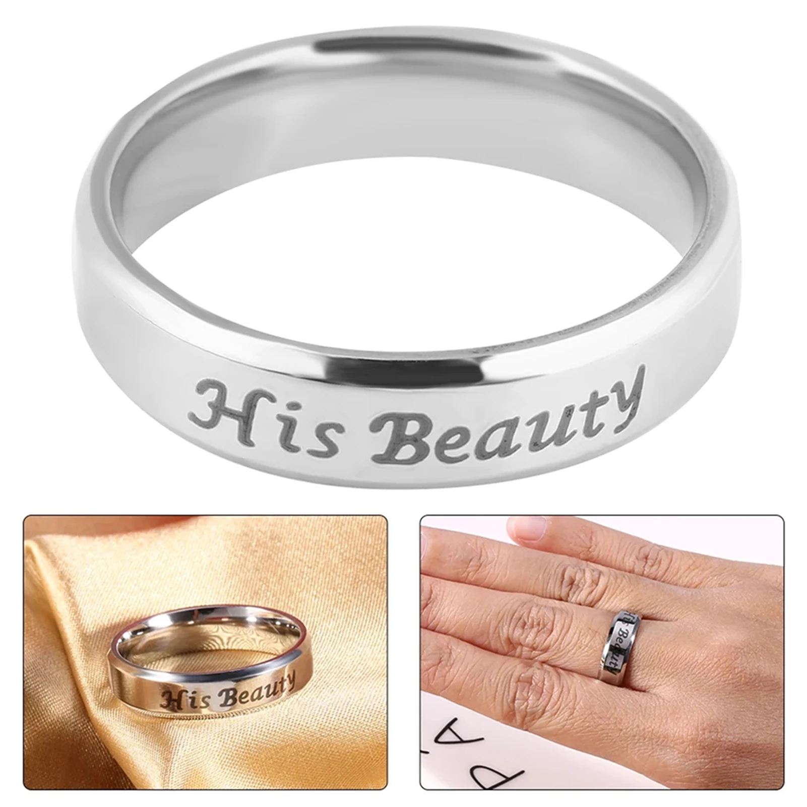 

New Fashion Engraved Text Couple Rings Stylish Elegant Design Personalized Rings Cute Practical Sweet Style Hand Jewellery 2025