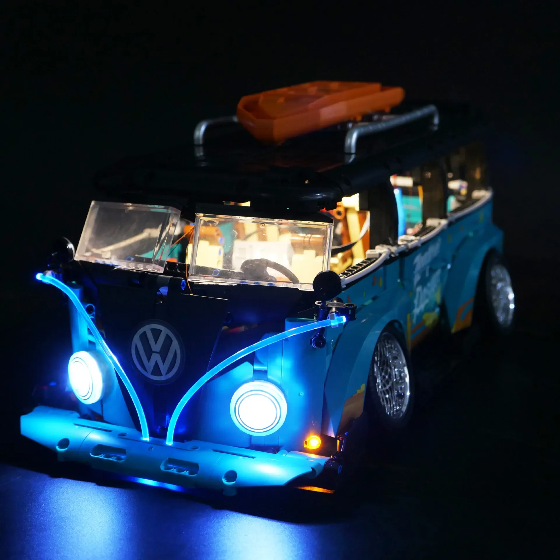 DIY building block LED lighting is suitable for VW T2 modified camping car electroplating blue model sports car MOC 10279 K box