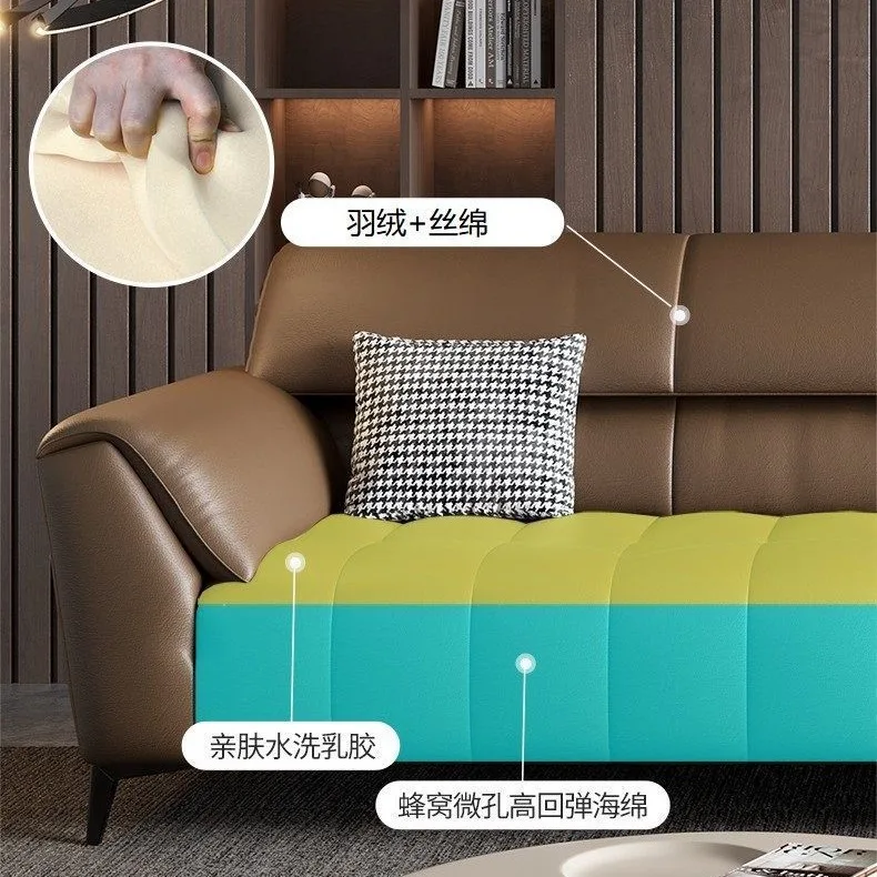 Leather living room small apartment straight row first layer cowhide piano key sofa combination