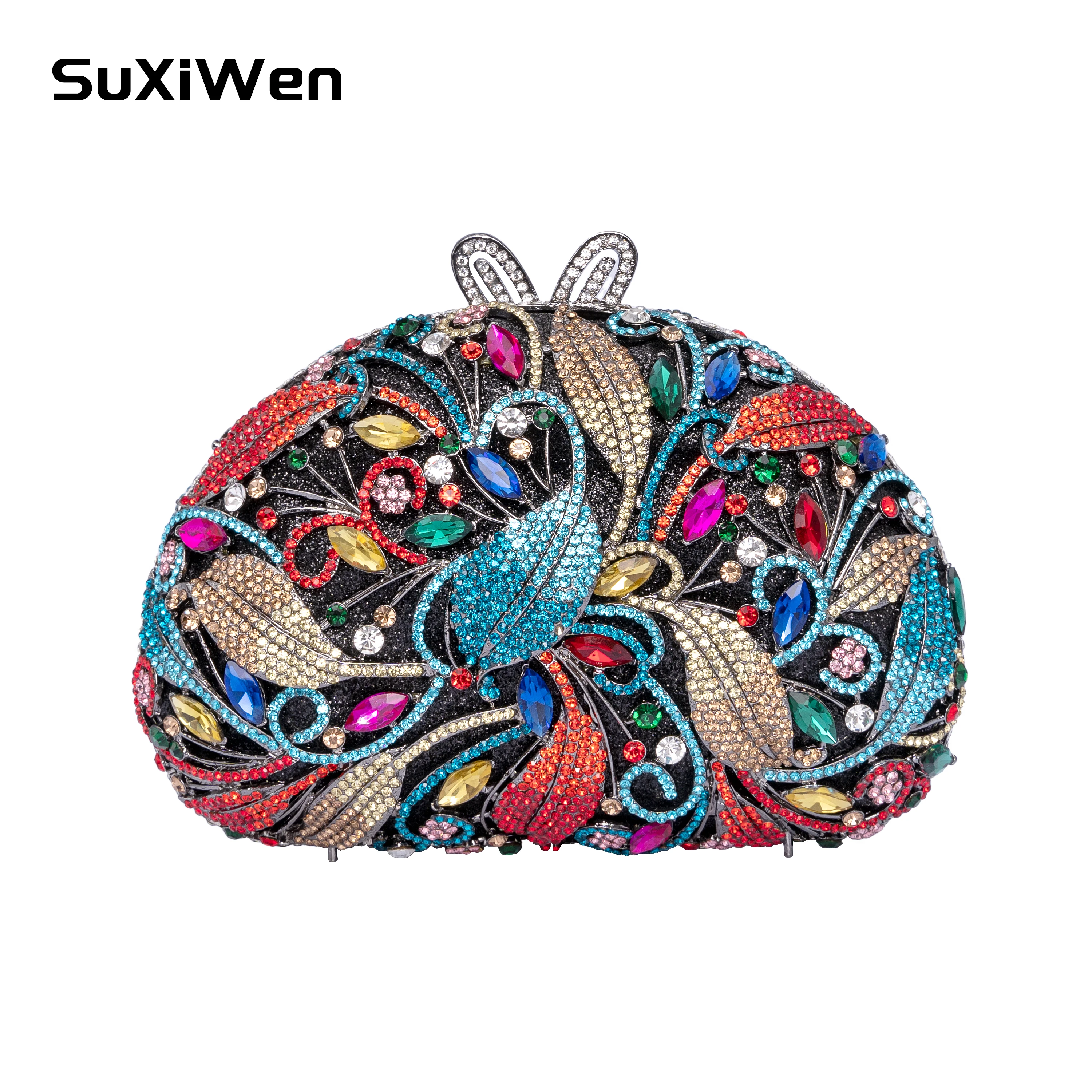 

Elegan Metal Leaves Crystals Evening Clutch Bags Luxury Women Wedding Party Purse Handbags Rhinestone Mini Minaudiere