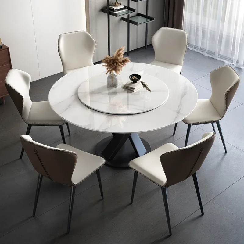 Light luxury rock slab bright dining table and chair combination modern simple household small apartment round table w