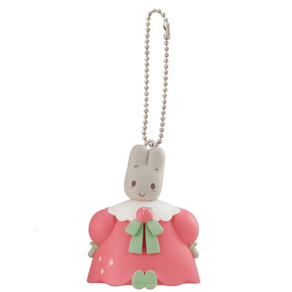 LLavero de PVC de Marron para mujer, pequeño colgante, conejo de dibujos animados, Mini anillo de cadena de bola, crema, fresa, Rosa