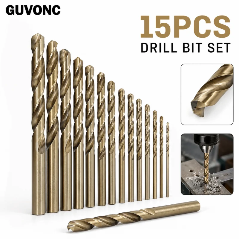 15Pcs HSS Titanium Drill Bit Set 1.5-10mm Metal Wood Plastic Drilling Bits DIY Workshop High Hardness Twist Drill Bits Kit