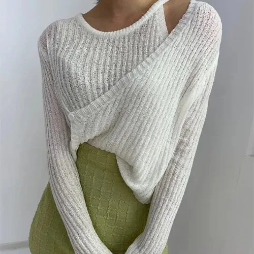 Trajes de estilo coreano con diseño recortado para mujer, Tops únicos y elegantes de estilo corto ajustados, novedad de primavera 2025