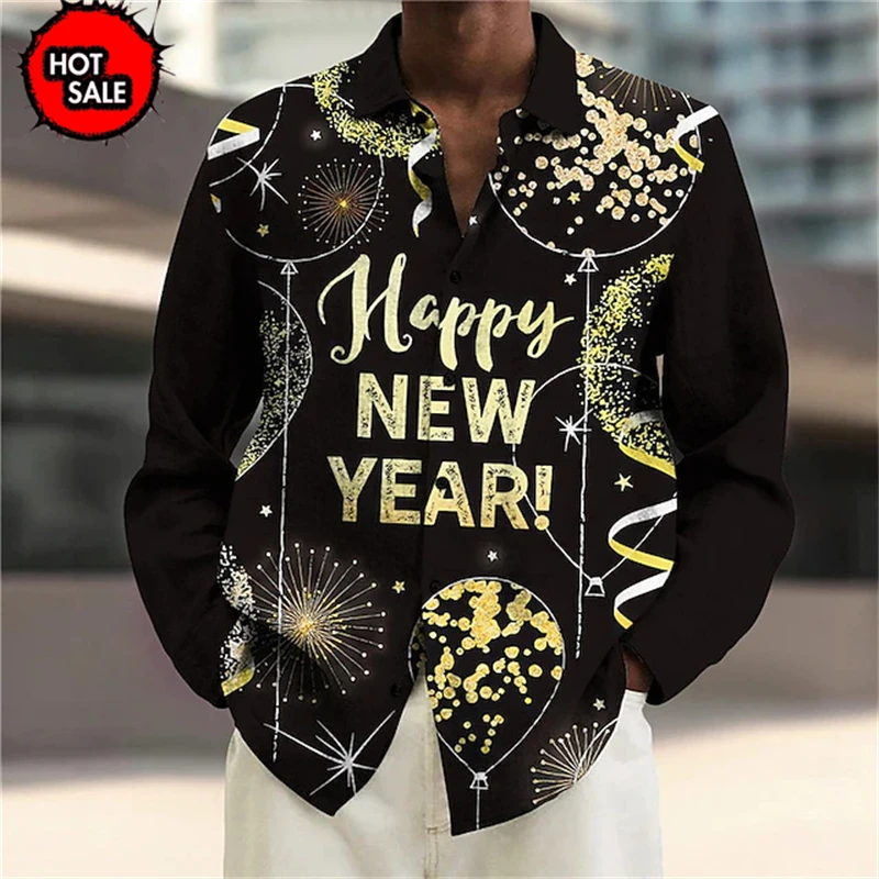 Men's Christmas Shirt Long Sleeve Hawaiian Shirt Men Women Fashion New Year Shirts Beach Blouse Button  T Shirt Shirts & Blouses