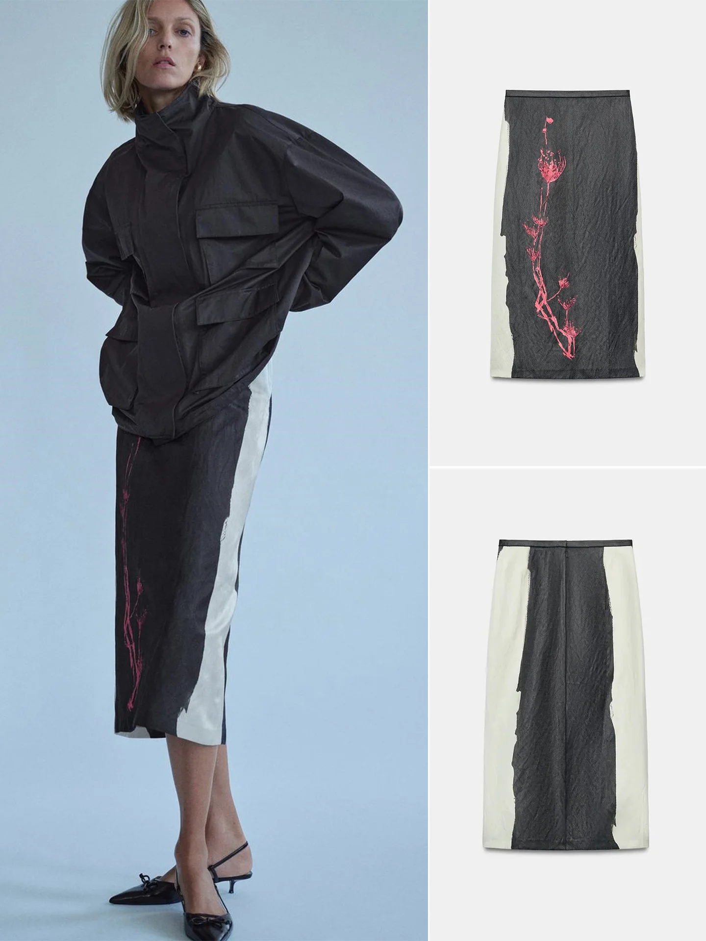 New Autumn Commuter Style Midi Skirt Zipper Split Hem mid Waist Print Half Body Skirt Standard Straight Skirt Polyester Fiber