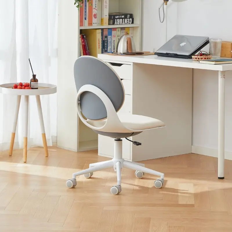 Gaming Office Chair Ergonomic White Grey Swivel Rolling Height Adjustable Padded Computer Desk Chair For Home Study