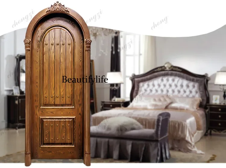 Y136 Y136 Solid wood multi-layer painted wooden door thickened home custom silent flat open American retro arc arch door