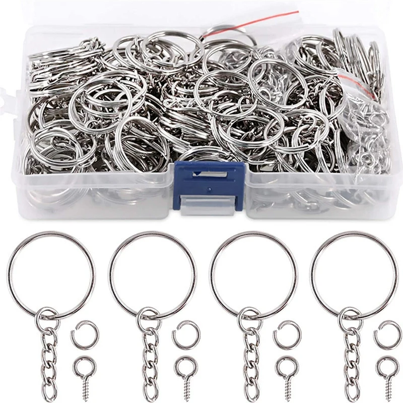 

450Pcs Key Rings With Chain, Open Jump Ring Connector And Screws Eye Pins For Crafting Jewelry Making