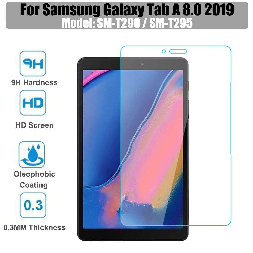

2 шт. закаленного стекла для 8-дюймового Samsung Galaxy Tab A 8.0 2019 Модель SM-T290 SM-T295 Прозрачная защитная пленка для Samsung SM T290
