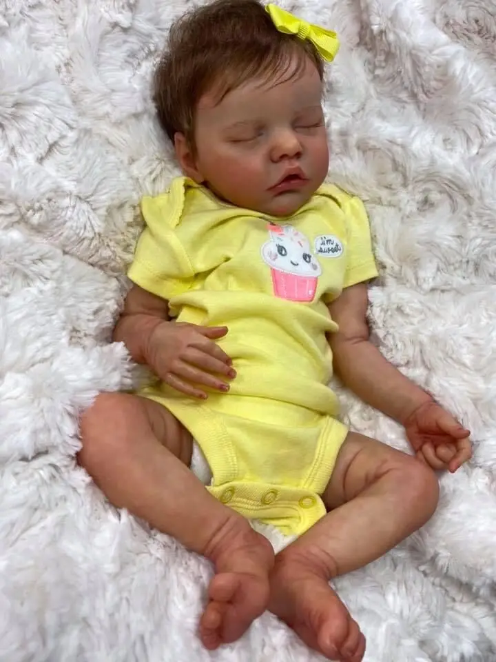 

SANDIE 45CM TwinB sweet baby girl in yellow dress reborn premie baby newborn doll detailed hand painting real soft touch doll