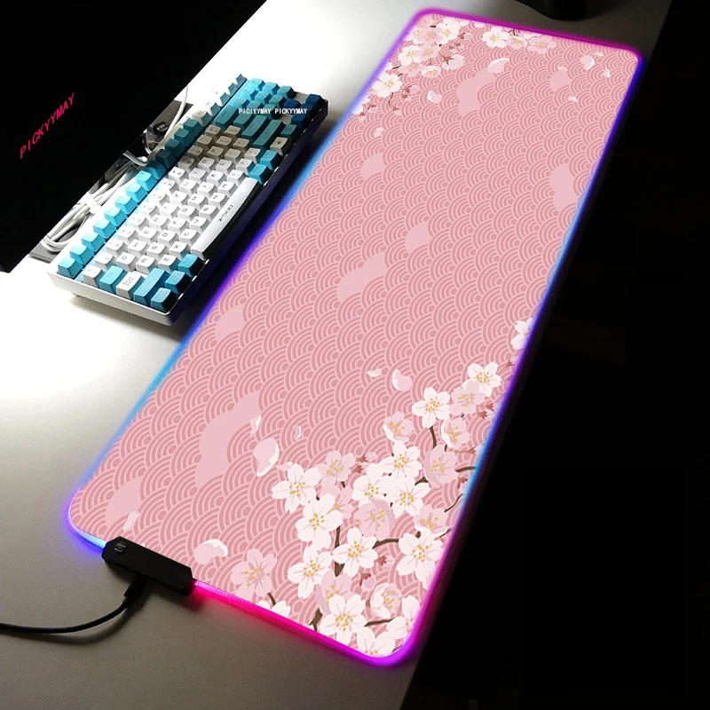 Imagem -03 - Sakura Rgb Mouse Pad Gamer Acessórios Grande Rosa Led Luz Mousepads Xxl Gaming Computador Mesa com Backlit Borracha Mouse Esteira