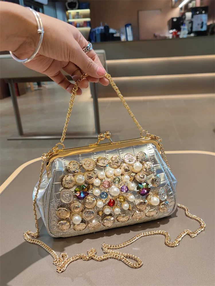 

Вечерняя сумочка Ele с бриллиантовой инкрустацией, маленькая сумка через плечо на цепочке для ужина, повседневная, для особых случаев