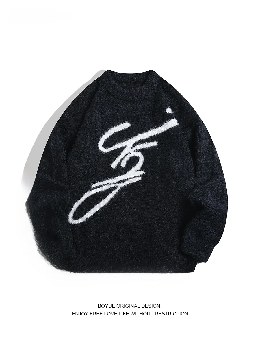 

Мужской вязаный свитер Boyue Korean Sle Simple Water Rabbit из плюшевого вельвета с дизайнерским принтом, мягкий и уютный, для повседневной носки, зимний, теплый