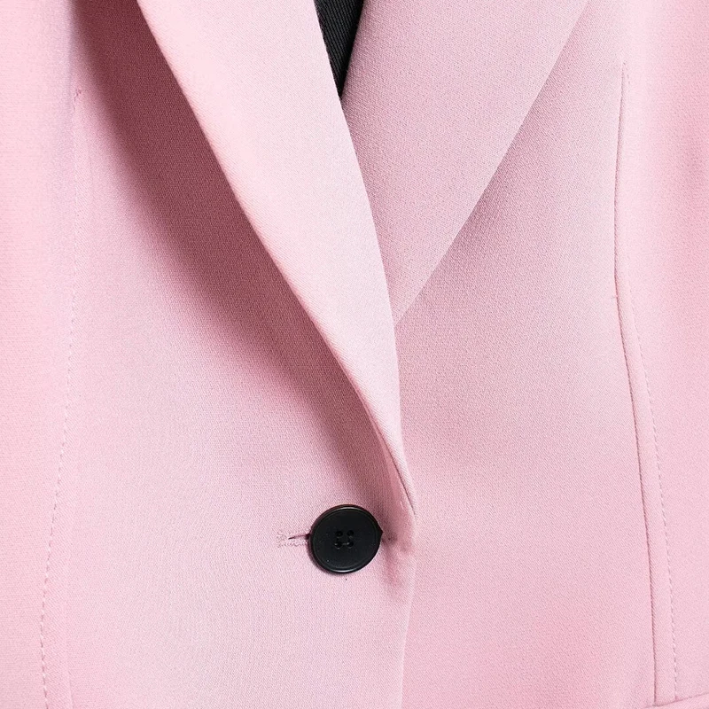 YUEYANG Women Fashion Chic Pink Tailored Blazer Female Pockets Button Fitted Blazers Ladies Elegant Suit Coat