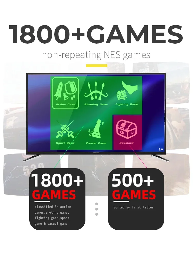 DATA FROG Portable Retro Game Stick with 1800 Built-in NES/Dendy Games -Wireless USB TV Gaming Console